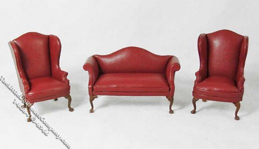 (image for) Miniature Three Piece Red Sofa & Chair Set for Dollhouses