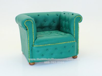 (image for) Dollhouse Miniature Leather Buttoned Arm Chair - Green