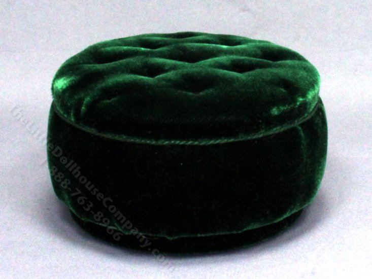 (image for) Miniature Tufted Green Velvet Ottoman for Dollhouses