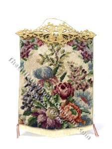 (image for) Vintage Miniature Hand Embroidered Cross-Stitch Floral Tapestry for Dollhouses
