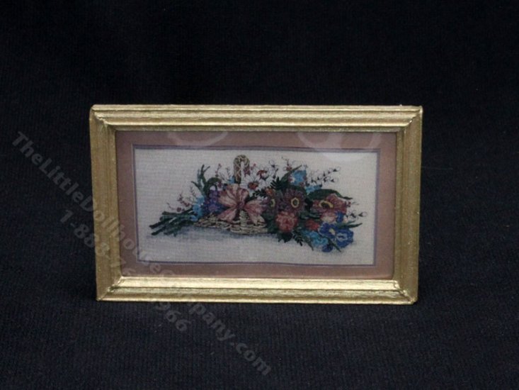 (image for) Miniature Floral Needlepoint Print for dollhouses
