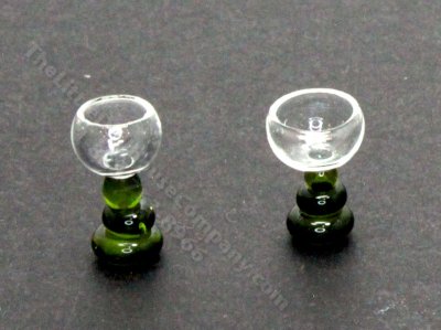 (image for) Miniature Pair of Green Ball-Stemmed Wine Glasses by Gerd Felka