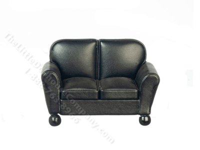 (image for) Miniature Black Leather Loveseat for Dollhouses