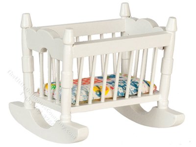 (image for) Miniature White Rocking Cradle for Dollhouses
