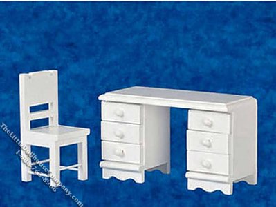 (image for) Miniature White Desk with Chair Set for Dollhouses