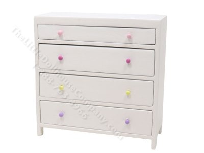 (image for) Miniature White Dresser with Pastel Handles for Dollhouses