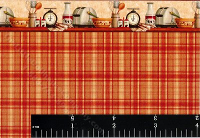 (image for) Red Plaid & Kitchen Border Pattern Dollhouse Wallpaper