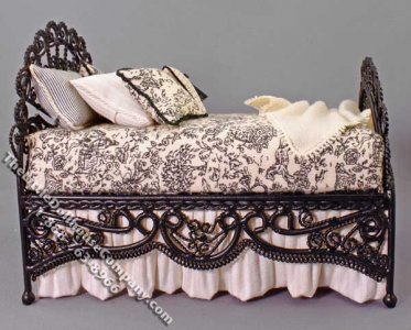 (image for) Miniature Black Bed with Pillows and Bedspread by Janet