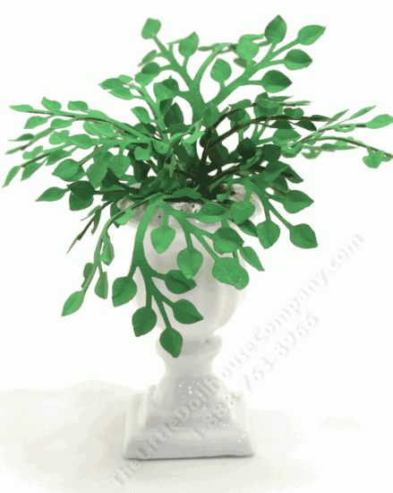 (image for) Miniature White Ceramic Urn With Rose or Pinnate Leaves