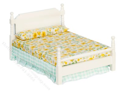 (image for) Miniature White Double Bed for Dollhouses