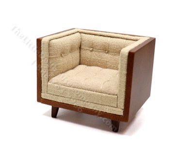 (image for) Miniature Mid Century Beige Linen Tub Chair for Dollhouses