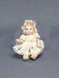 (image for) Antique Miniature Baby Doll in White for Dollhouses