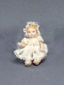 (image for) Antique Miniature Baby Doll in White for Dollhouses