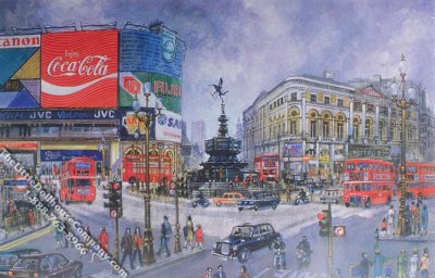 (image for) Piccadilly Circus Scene Miniature Mural for Dollhouses