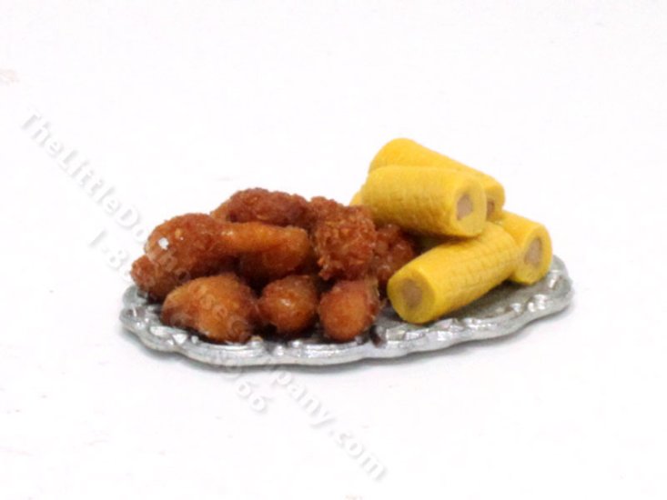 (image for) Miniature Platter of Chicken and Corn for Dollhouses