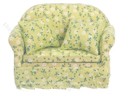 (image for) Miniature Green Floral Sofa For Dollhouses