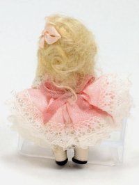 (image for) Miniature Porcelain Doll in White Lace and Pink Dress