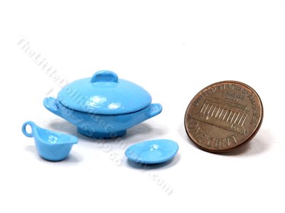 (image for) Miniature 4 Piece Serving Dish Set for Dollhouses - Light Blue