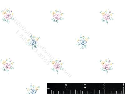 (image for) Blue/Pink/Yellow Flowers Miniature Wallpaper for Dollhouses