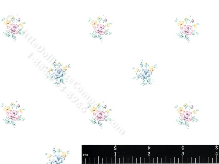 (image for) Blue/Pink/Yellow Flowers Miniature Wallpaper for Dollhouses