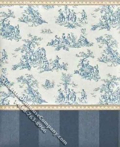 (image for) Miniature 3 pc. Blue Toile Wallpaper with Blue Striped Trim Set
