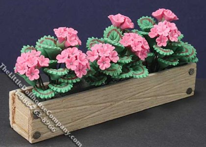 (image for) Miniature Pink Geraniums in Wooden Window Box for Dollhouses