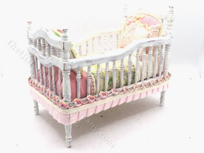 (image for) Miniature Shabby Chic Pink Crib by June Tooley