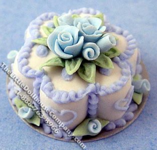 (image for) Dollhouse Scale Model Blue Flower Cake w/Blue Roses