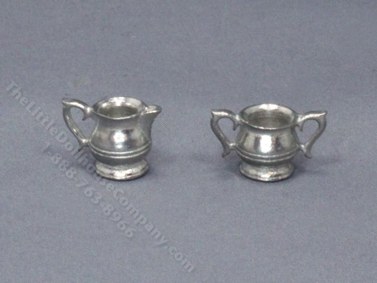 (image for) Miniature Metal Sugar and Creamer for Dollhouses