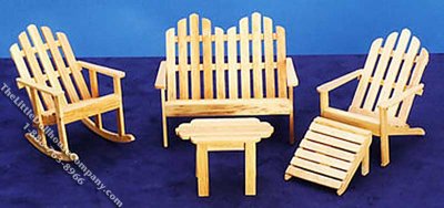 (image for) Miniature 5 Piece Oak Adirondack Furniture for Dollhouses