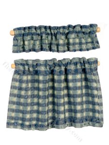 (image for) Miniature Cafe Curtains Set, Blue Plaid