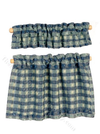 (image for) Miniature Cafe Curtains Set, Blue Plaid