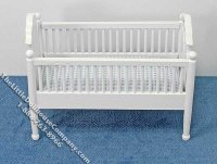 (image for) Miniature White Crib with Blue Linen for Dollhouses