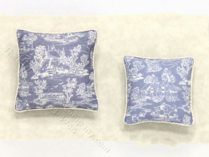 (image for) Miniature Steel Blue Toile Two Piece Pillow Set