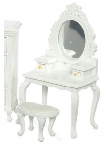 (image for) Miniature As-Is White Vanity With Stool For Dollhouses