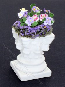 (image for) Handmade Miniature Stone Planter of Pansies for Dollhouses