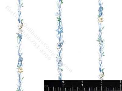 (image for) Blue Seashell Stripe Miniature Wallpaper for Dollhouses
