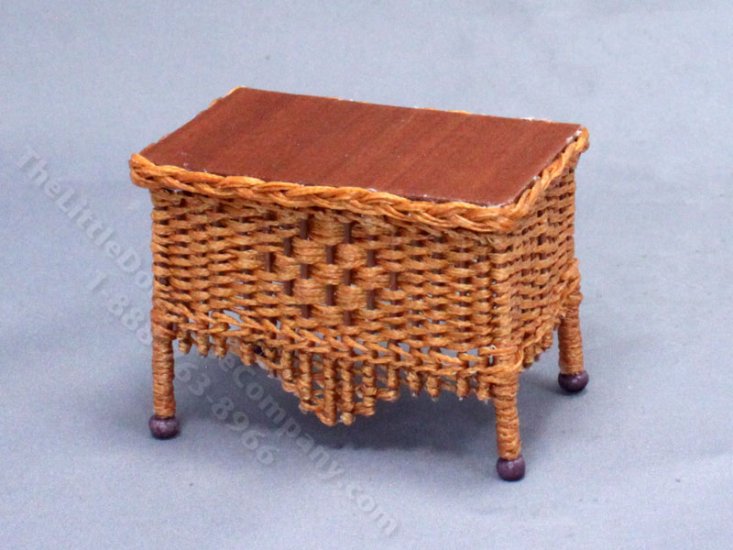 (image for) Miniature Brown Wicker Coffee Table with Design for Dollhouse