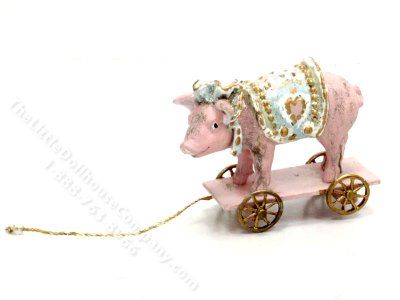 (image for) Miniature Dressed Up Pig Pull Toy for Dollhouses