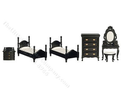 (image for) Dollhouse Miniature Black Twin Bedroom Set