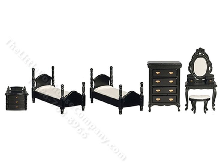 (image for) Dollhouse Miniature Black Twin Bedroom Set