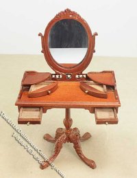 (image for) Miniature New Walnut Pedestal Vanity for Dollhouses