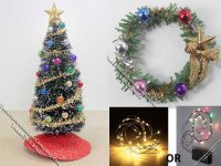 (image for) Colored Trimmings Christmas Tree, Wreath, and Lights Bundle