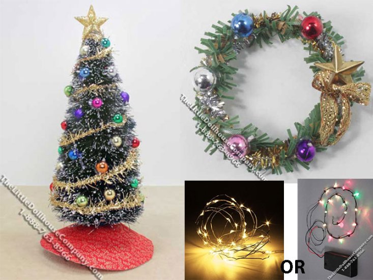 (image for) Colored Trimmings Christmas Tree, Wreath, and Lights Bundle