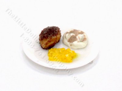 (image for) Miniature Chicken Breast Dinner on a Plate for Dollhouses