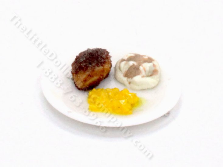 (image for) Miniature Chicken Breast Dinner on a Plate for Dollhouses