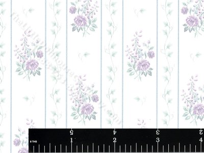(image for) Purple Floral Stripe Miniature Wallpaper for Dollhouses