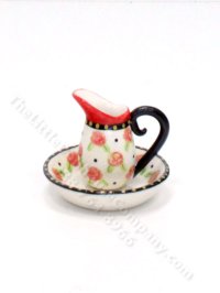 (image for) Miniature Ceramic Red Rose Pitcher and Wash Bowl