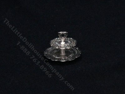 (image for) Miniature Silver Tiered Serving Tray for Dollhouses