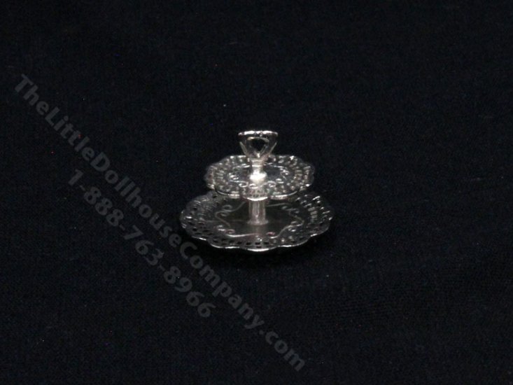 (image for) Miniature Silver Tiered Serving Tray for Dollhouses